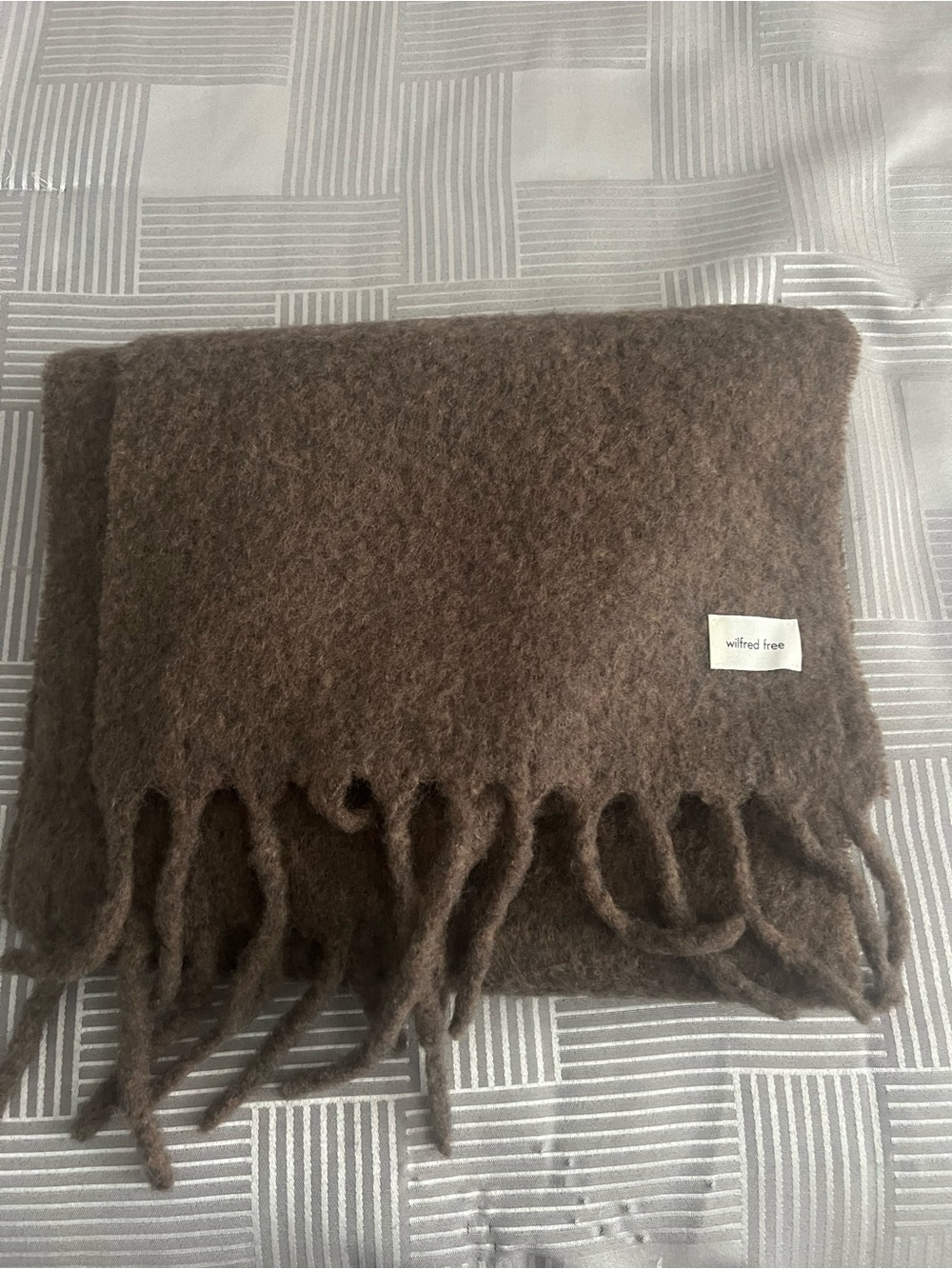 Aritzia Wilfred Brown Fringe Wool Scarf